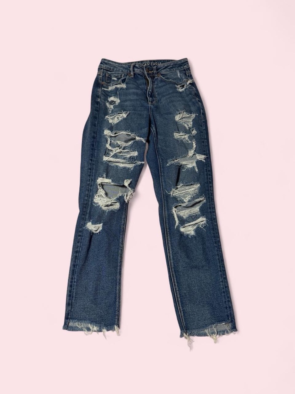American Eagle Outfitters Distressed Dark Blue Straight Leg mom Jeans